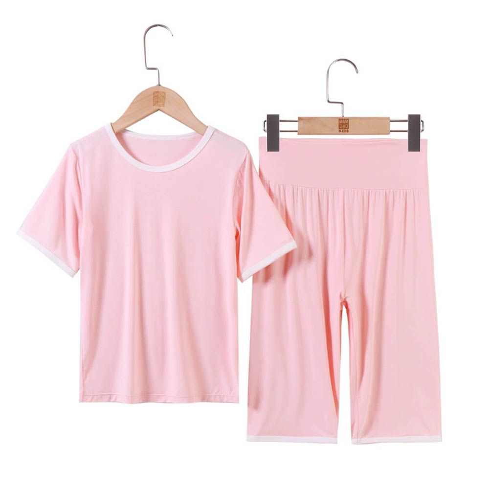 高腰護肚短袖套裝/家居服-粉色