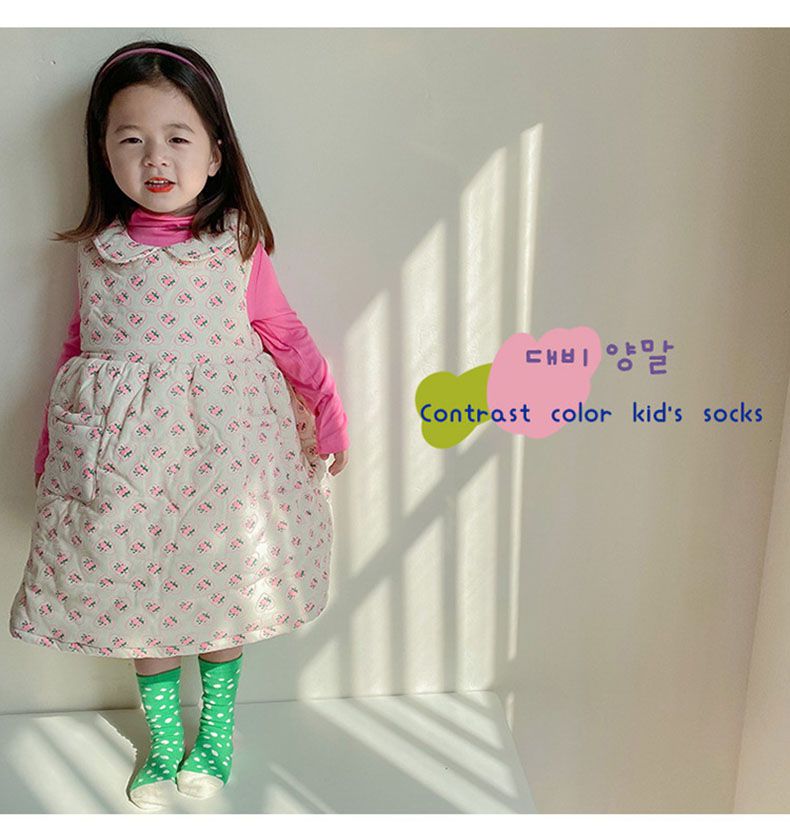 兒童中筒襪 (三入一組)-1085拼色款-女生款