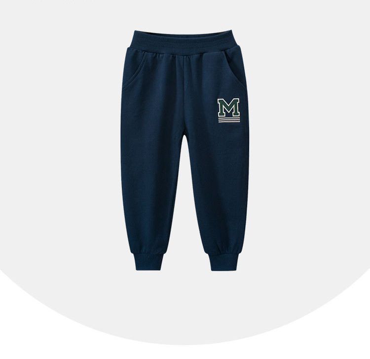 純棉長褲-英文字母M-灰色