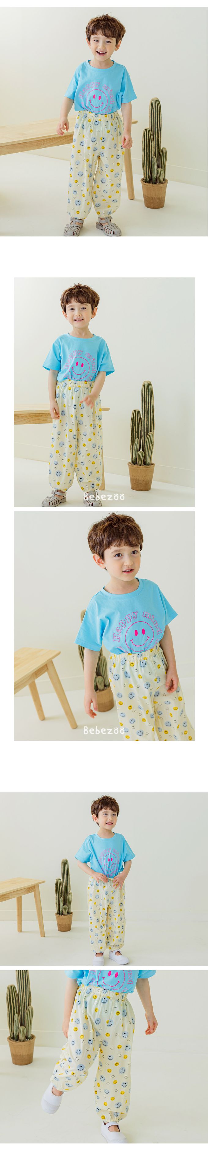 韓國 Bebezoo - 透氣純棉縮褲管防蚊褲-笑臉-奶油黃