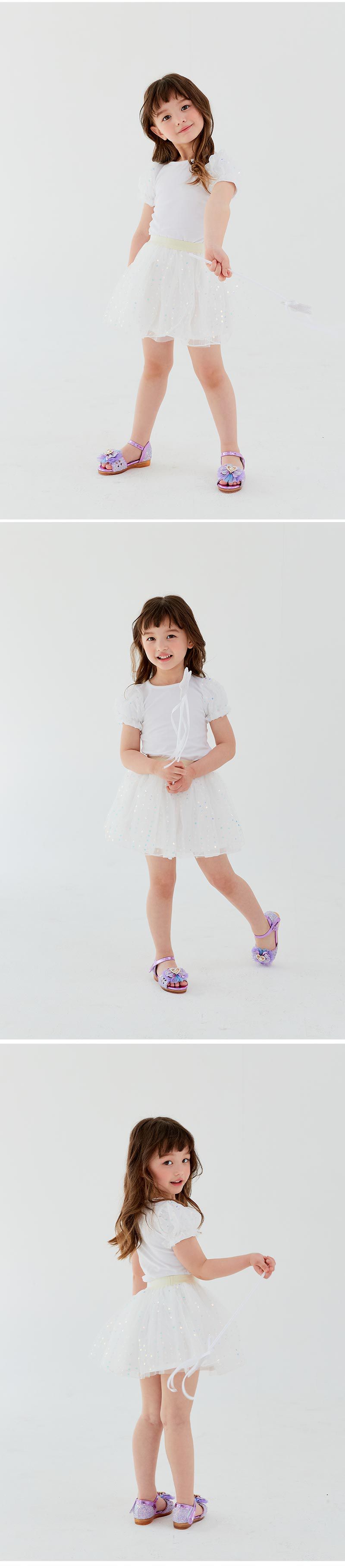 韓國 OZKIZ - 小花亮片層次網紗裙-天藍