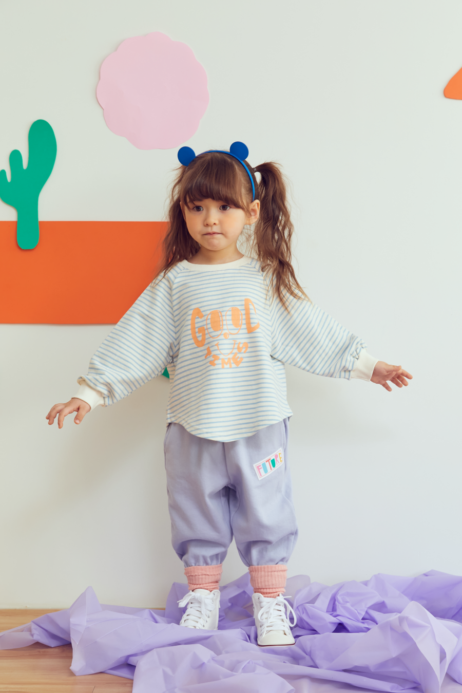 韓國 MINIATURE - 大眼睛條紋上衣-淺紫