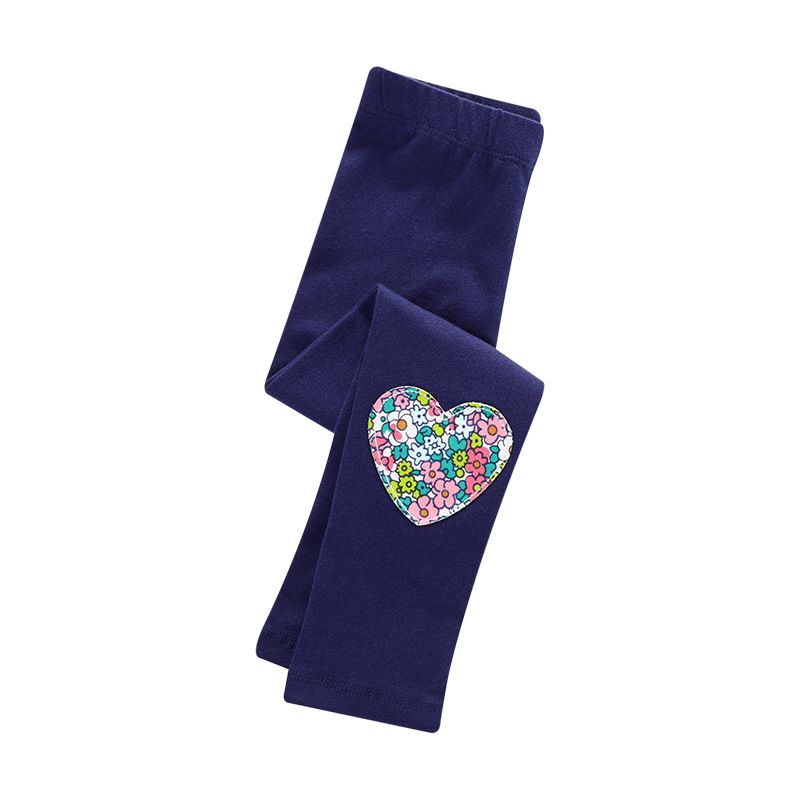 Jumping meters - 可愛刺繡立體腰鬆緊內搭褲-碎花兔兔-深藍色