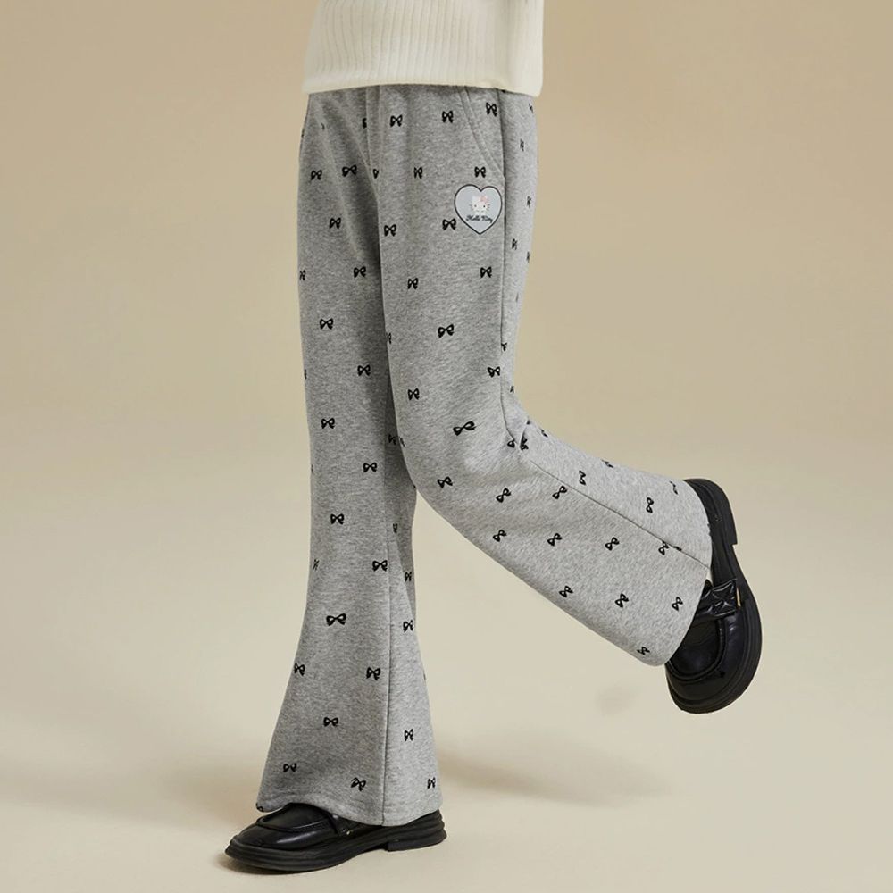 加絨保暖蝴蝶結喇叭褲-卡通人物Hello Kitty-灰色