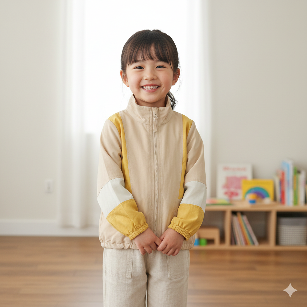 撞色拼接外套-淺卡其色