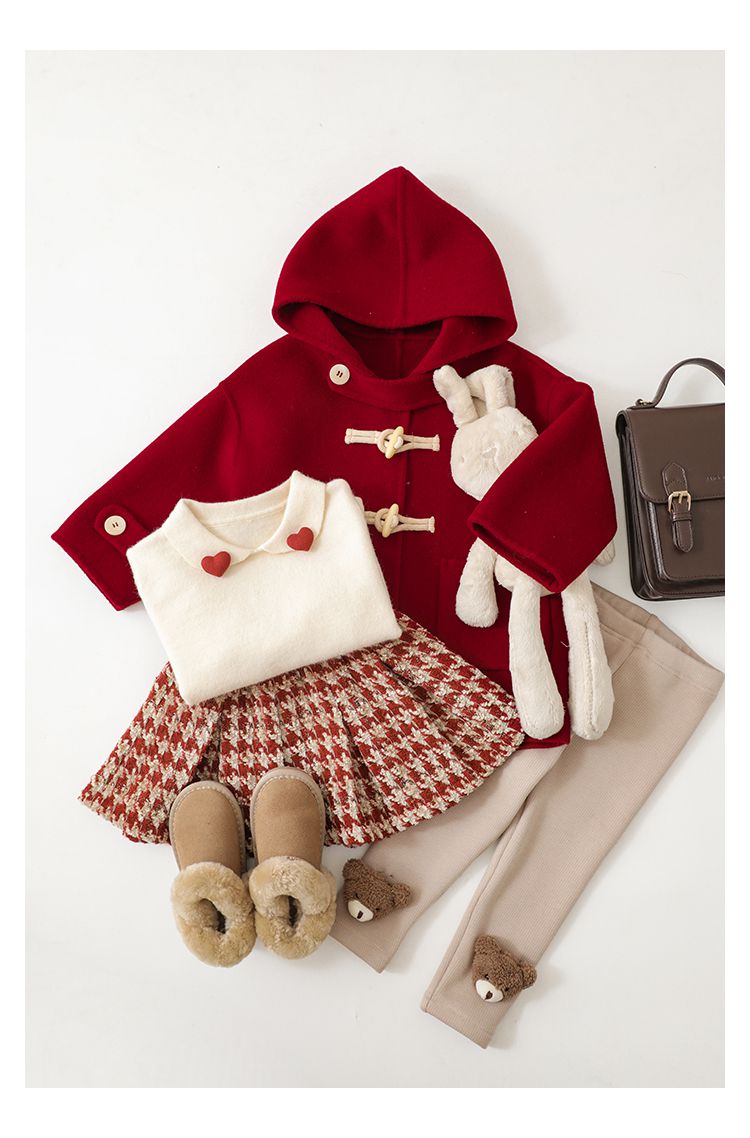 TONGMO - 加厚復古牛角釦連帽外套-駝色