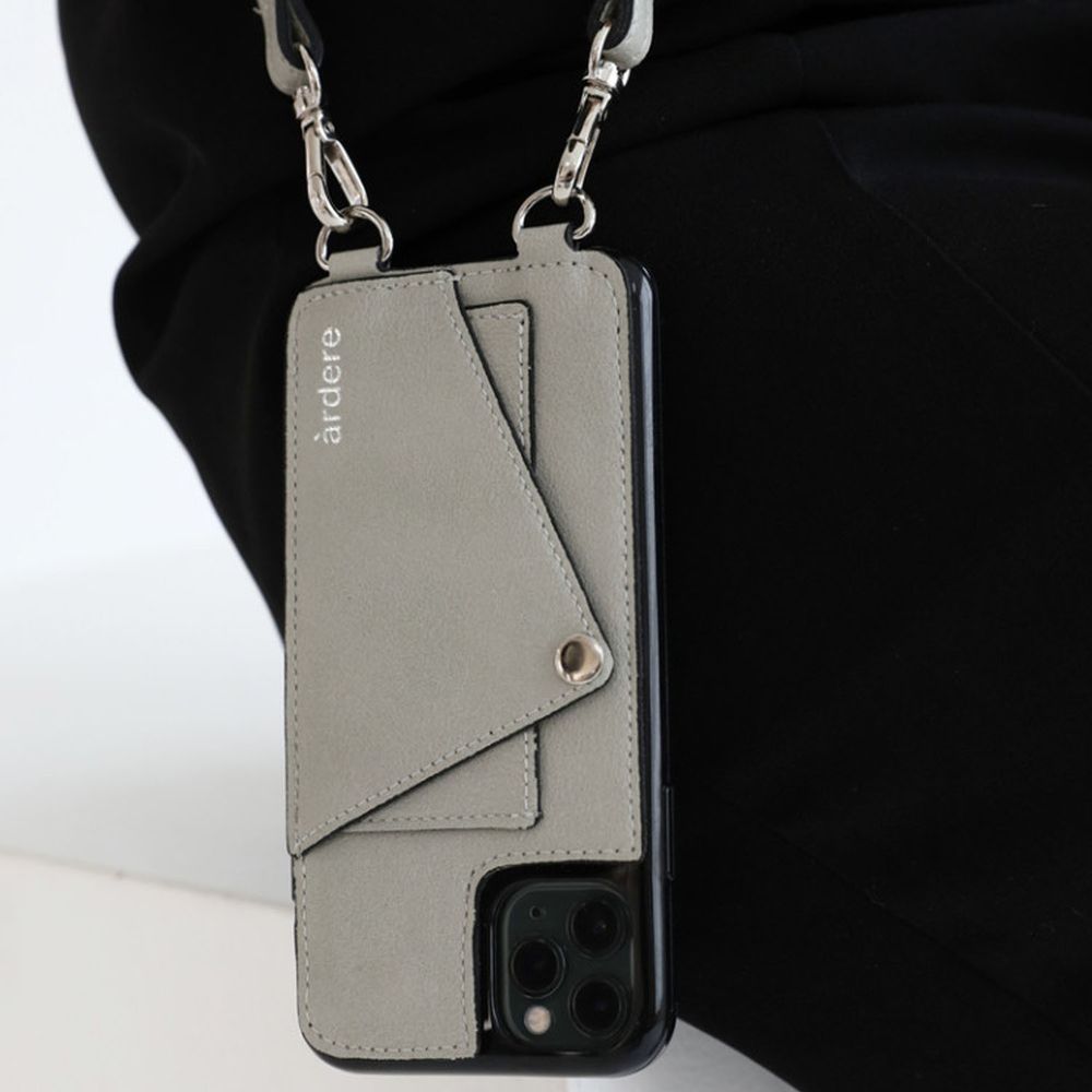 韓國 ARDERE - 附卡夾背繩防摔手機殼-質感灰 (iPhone 13 Mini)