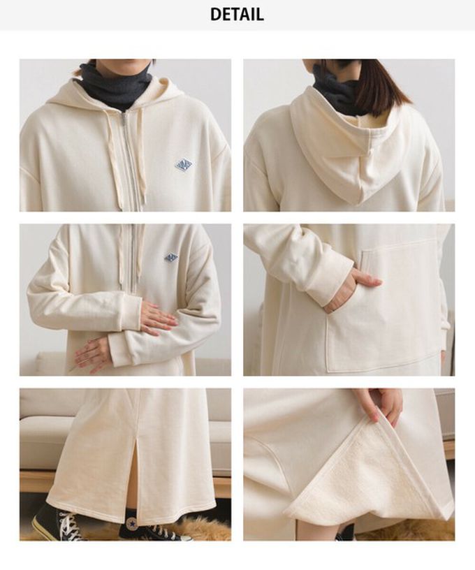 日本 OMNES - 休閒刺繡logo裏毛連帽長袖洋裝-黑