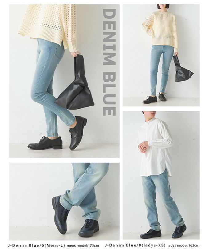 日本 OMNES - [定番]百搭厚磅斜紋布合身長褲-丹寧淺藍