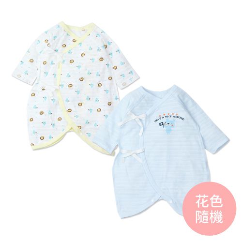 JoyNa - 2件入-竹節棉新生兒連身衣 綁帶蝴蝶衣-男寶寶2件入-花色隨機 (均碼(60cm))