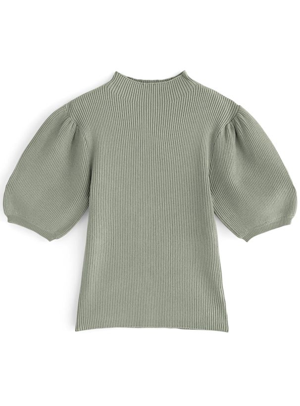 日本 GRL - 聯名款 彈性羅紋泡泡短袖上衣-珊瑚橘