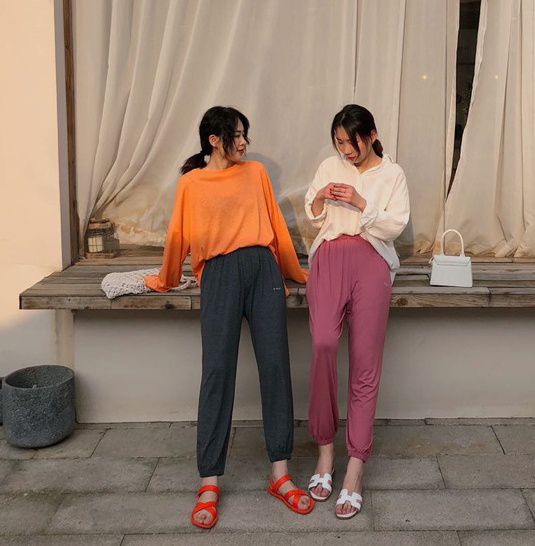 莫代爾棉質居家休閒長褲-縮口-藍色 (F)