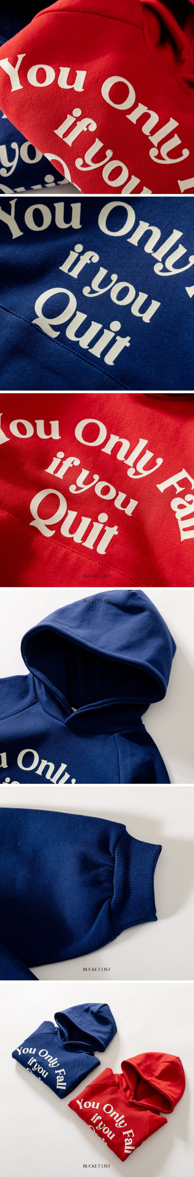 韓國 BUCKET LIST - (內磨毛)個性文字寬鬆連帽T-藍