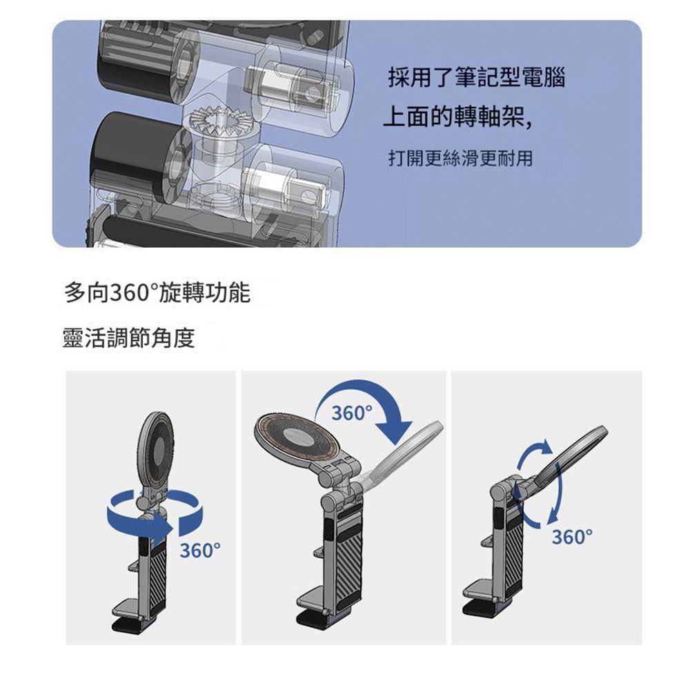 (買一送一) 可夾可立式旅行磁吸手機架/360旋轉便攜多功能自拍架/贈磁吸貼片