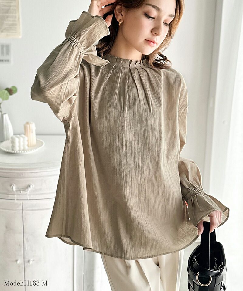 日本 Classical Elf - 慵懶2WAY皺縮木耳領長袖上衣-冰河藍