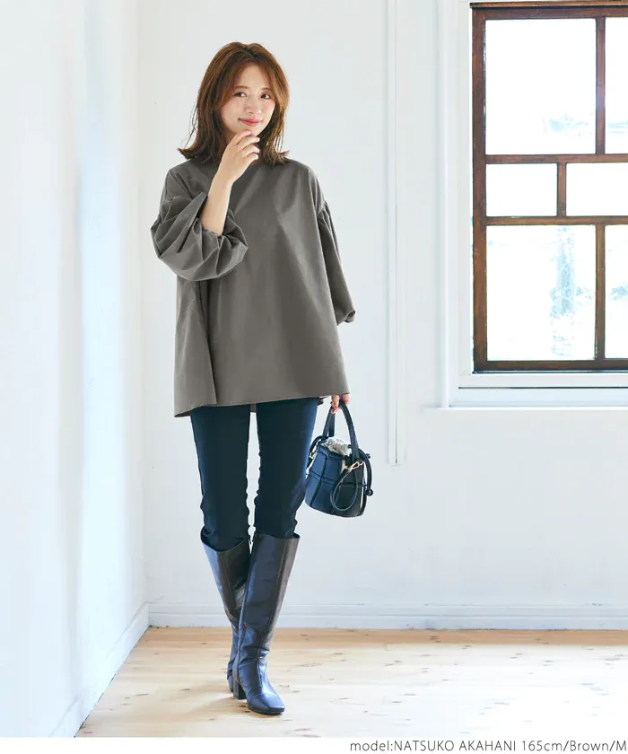 日本 COCA - 經典浪漫圓領澎澎袖上衣-深藍