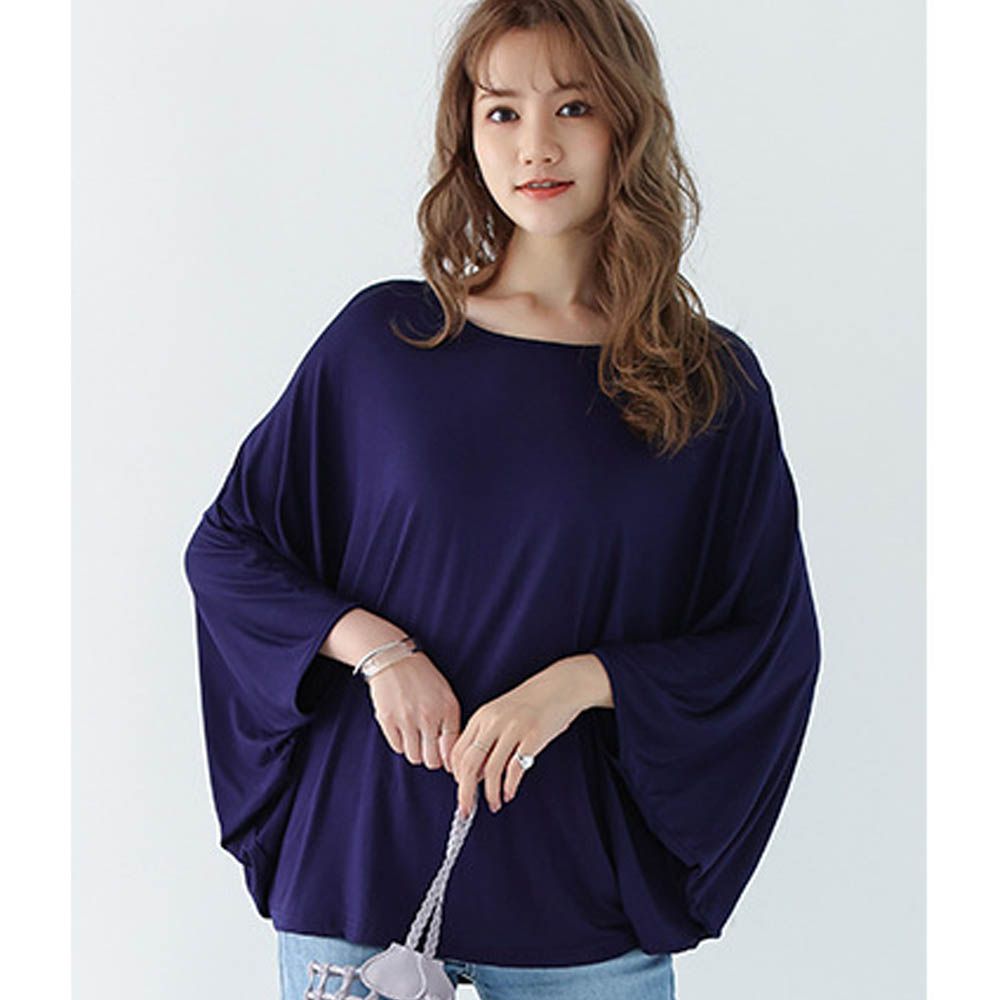 莫代爾3D剪裁瘦瘦蝙蝠袖上衣-藏青 (F)