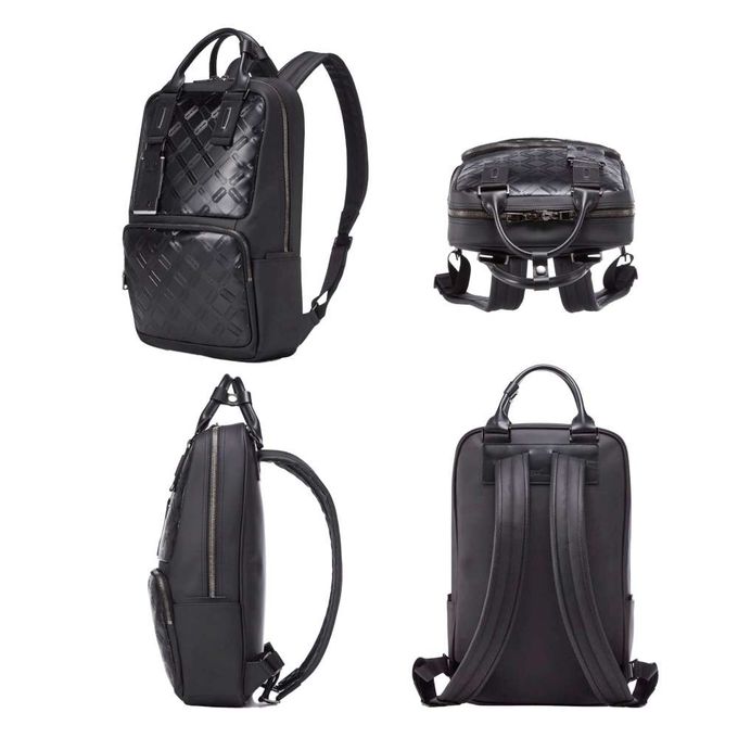 摩達客韓國進口COOD GEAR_REX001黑霧光刀刻紋頂級時尚商務雙邊後背包電腦包15L/可攜至14吋筆電/防潑水/人體工學 (黑)