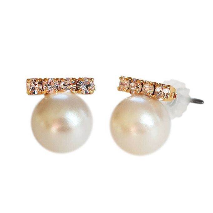 日本 Melody Accessory - 日本製 低調甜心閃耀水鑽珍珠耳環-耳針