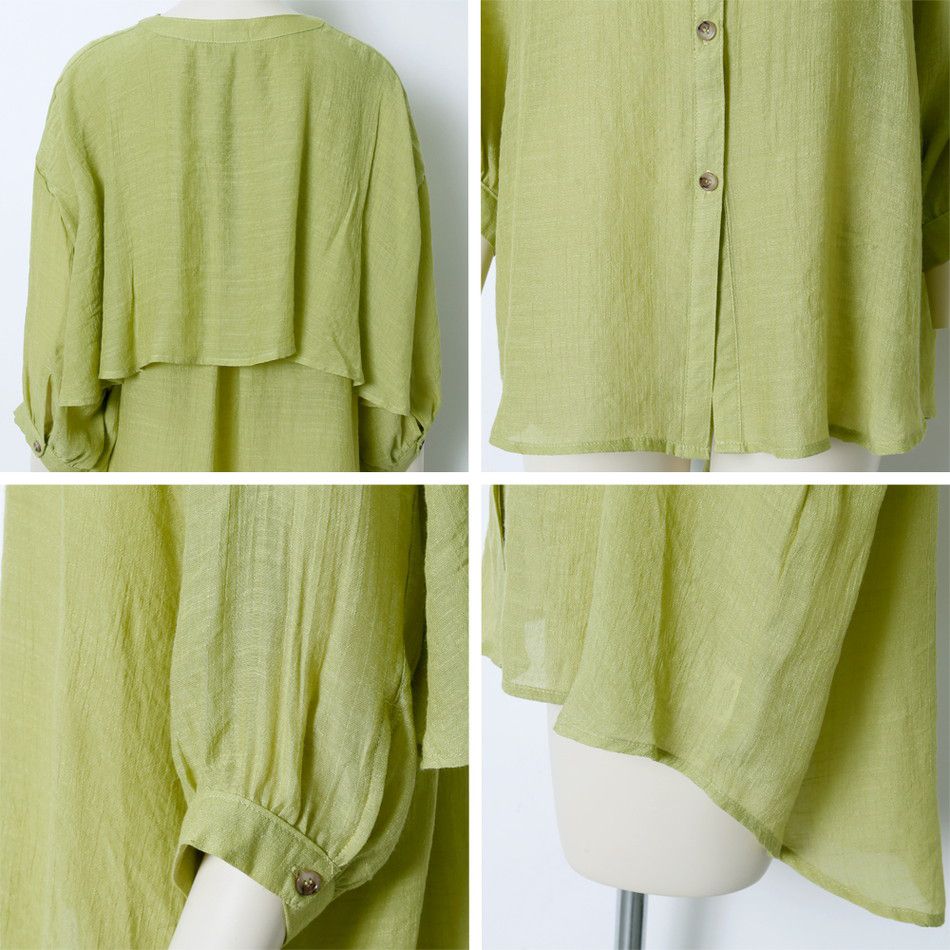 日本 Rejoule - 嫘縈混層次微透膚薄外套/襯衫-奶油杏