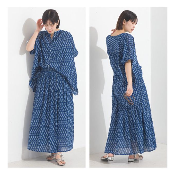 日本 OMNES - 100%印度棉 夏日印花休閒長版襯衫-淺棕條紋