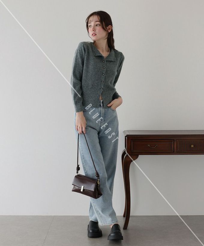 日本 BLUE EAST - 愛心蝴蝶結扣成熟甜美針織開襟衫-黑 (M)