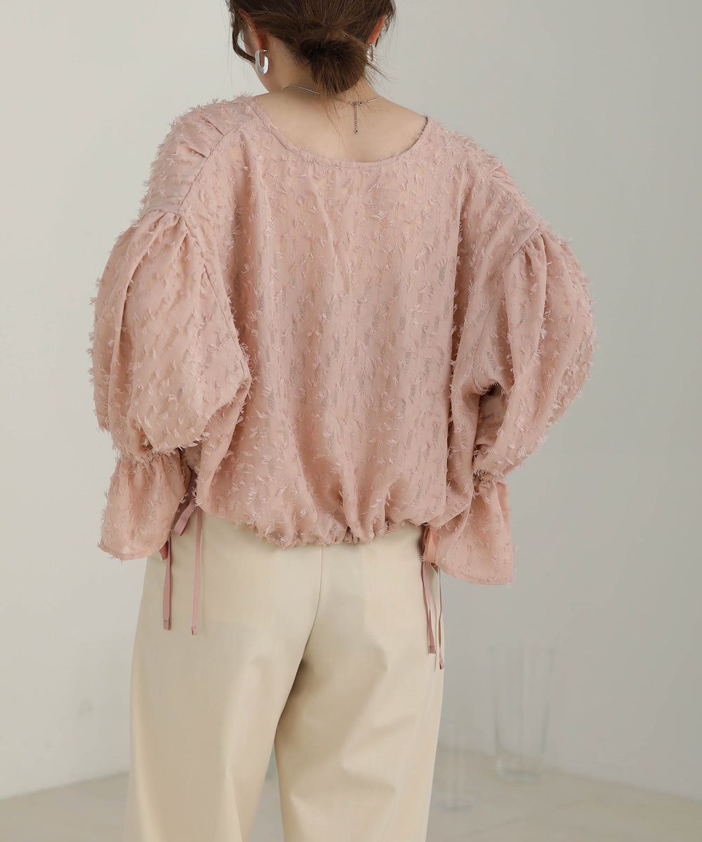 日本 Bab - 2WAY透感抽鬚糖果袖上衣-淺粉