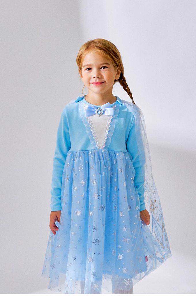 韓國 OZKIZ - 冰雪公主網紗披風洋裝-天空藍