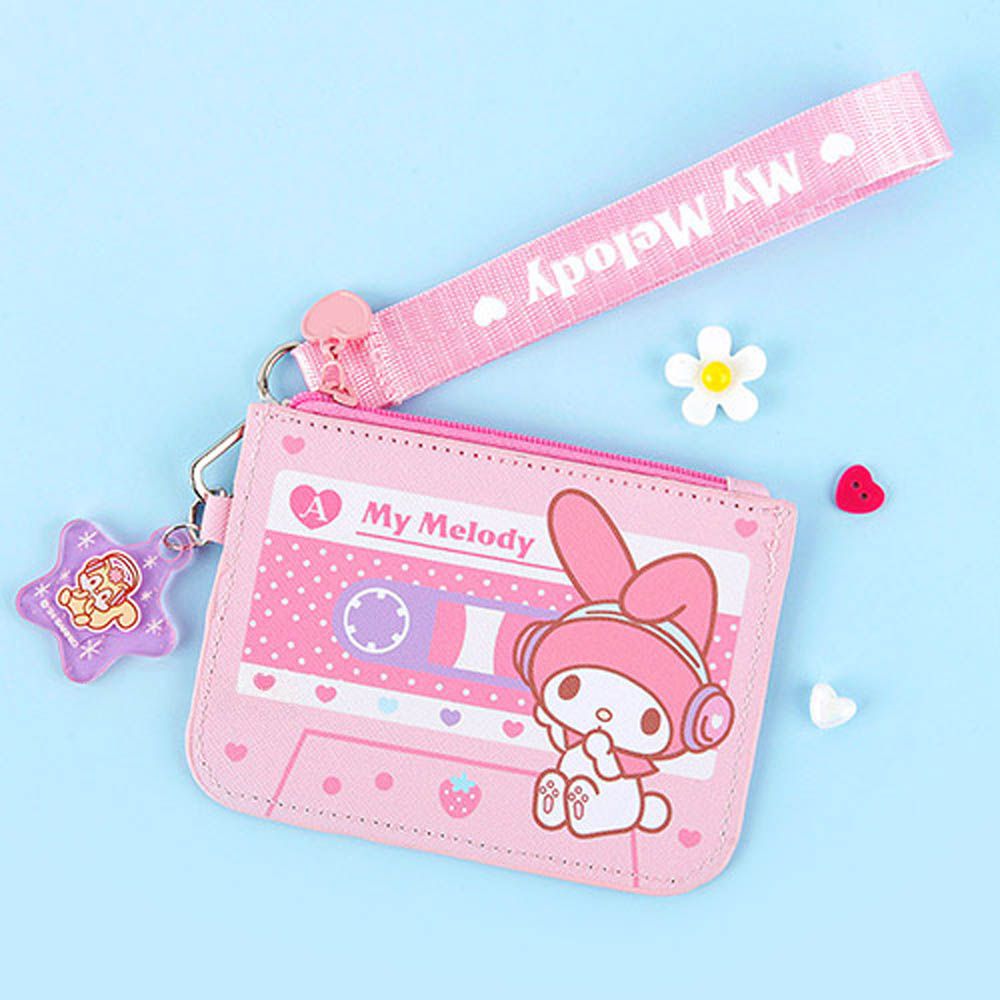 (可拆式掛繩)錄音帶風格零錢包-卡通人物美樂蒂-粉 (12x9cm)