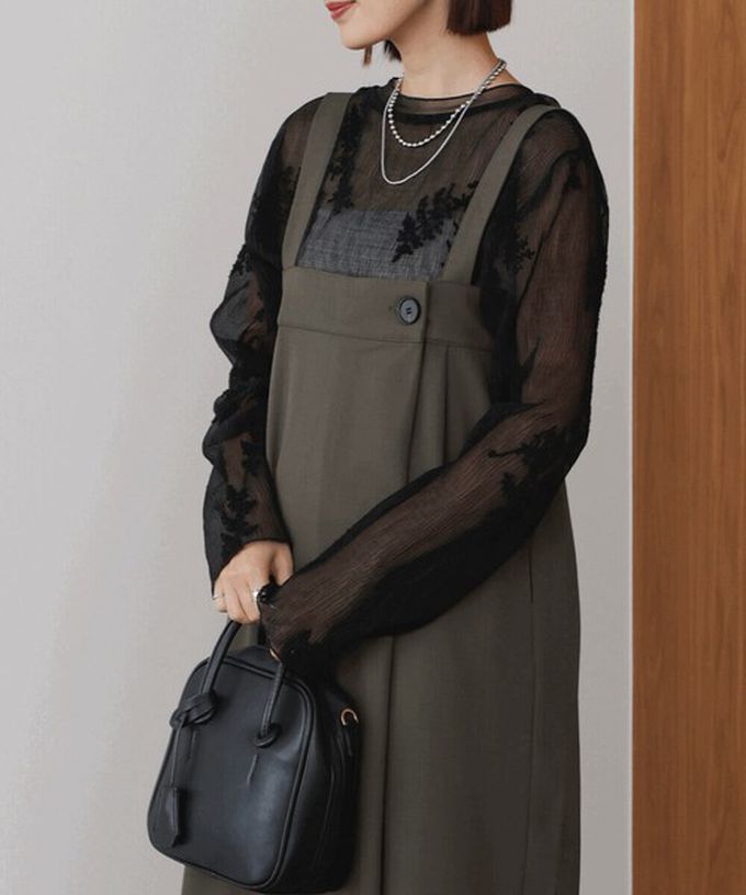 日本 Bab - 斜紋布優雅摺線工裝風吊帶裙-棕咖