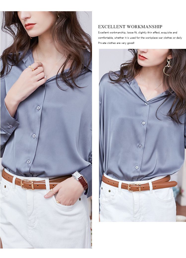 法式氣質長袖襯衫-藍色