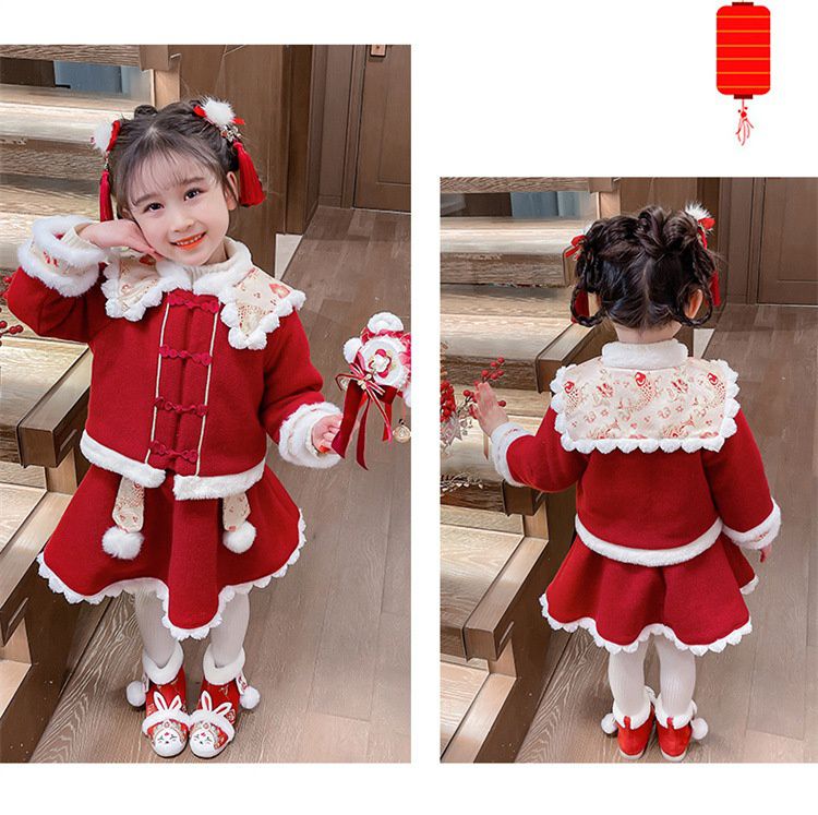 喜氣拜年翻領長袖套裝-紅色