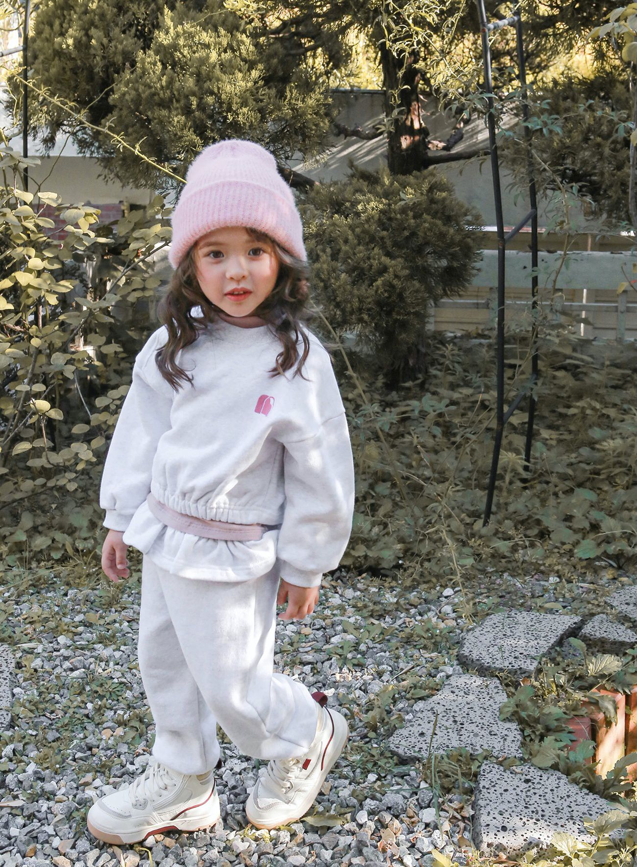 韓國 Puellaflo - 荷葉邊設計純棉休閒長褲-米灰