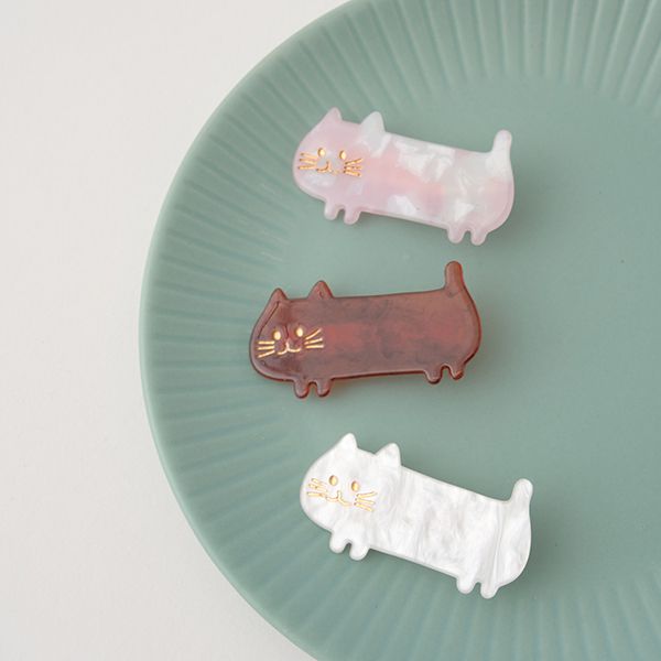 日本 Lycee mine - 大理石紋療癒貓咪髮夾-象牙白 (F)