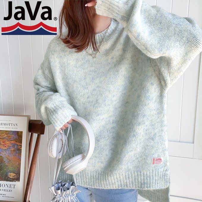 日本 Classical Elf - Java 溫柔感羊毛混紡針織上衣-水藍白