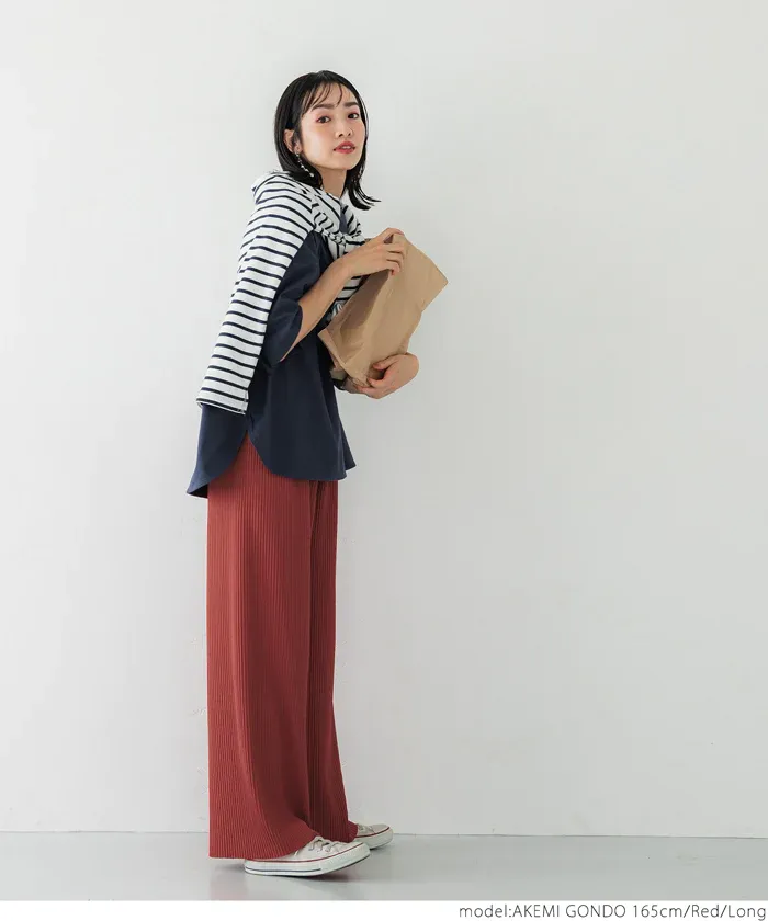 日本 COCA - [可剪裁] 速乾垂墜彈性風琴寬褲-淺灰棕