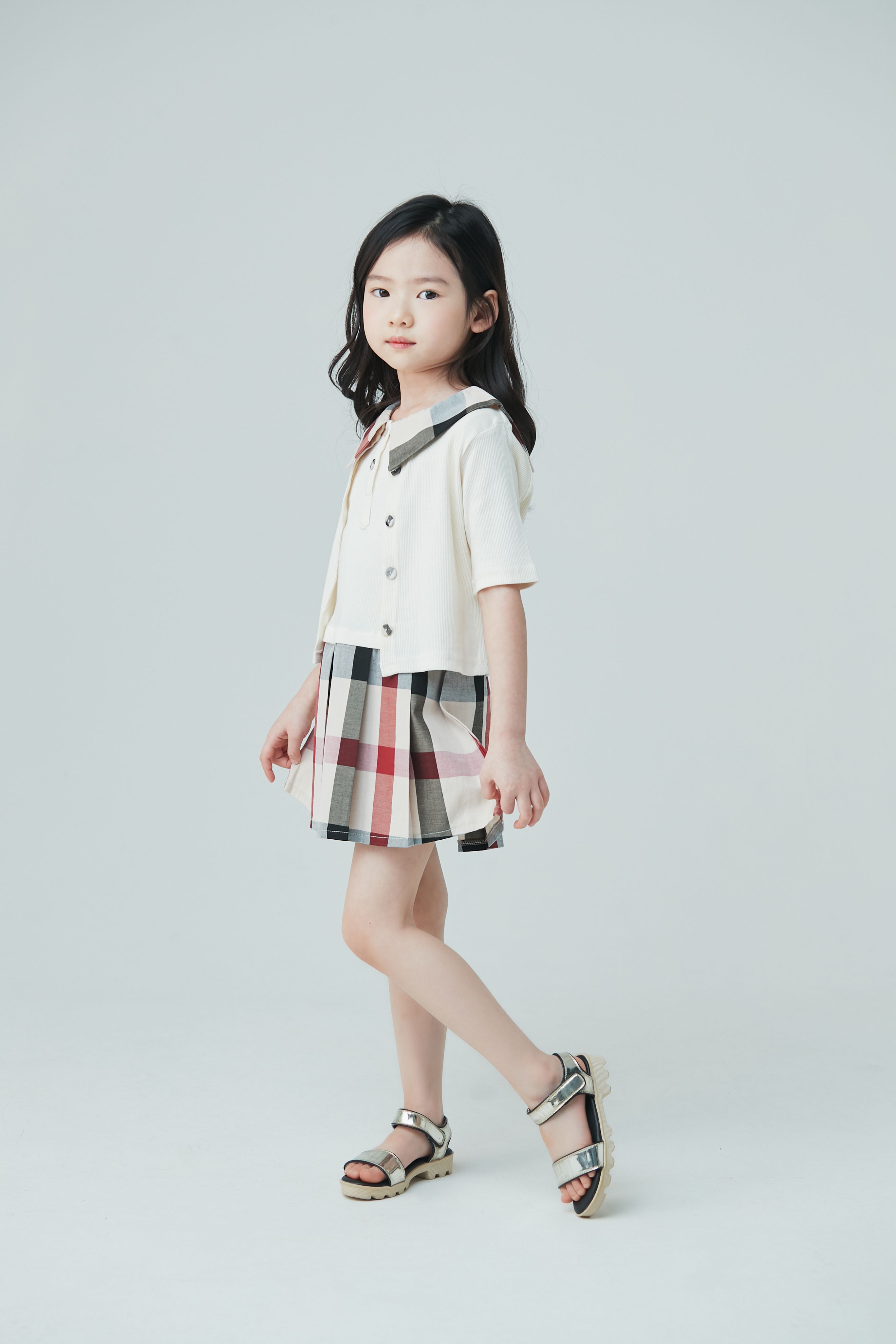 韓國 Coco Bang - 拼接百褶裙擺無袖洋裝+罩衫-白