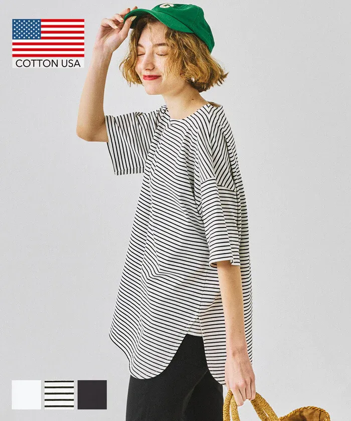 日本 COCA - 100%美國棉 透氣修臀長版上衣-白