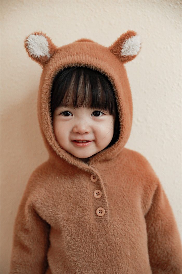 加厚連帽兒童造型上衣-熊耳朵-咖啡色