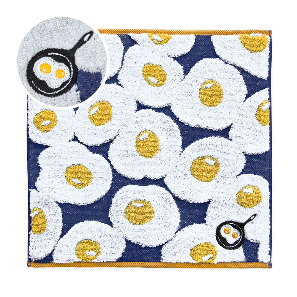 100%棉 日本製今治方巾/手帕-荷包蛋-海軍藍 (23×23cm)