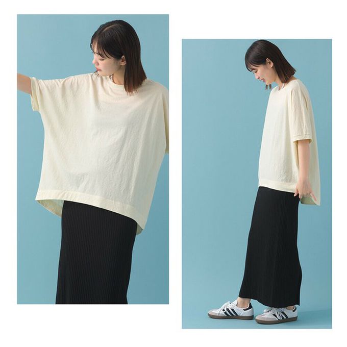 日本 OMNES - 接觸冷感 嫘縈休閒廓形短袖上衣-黑