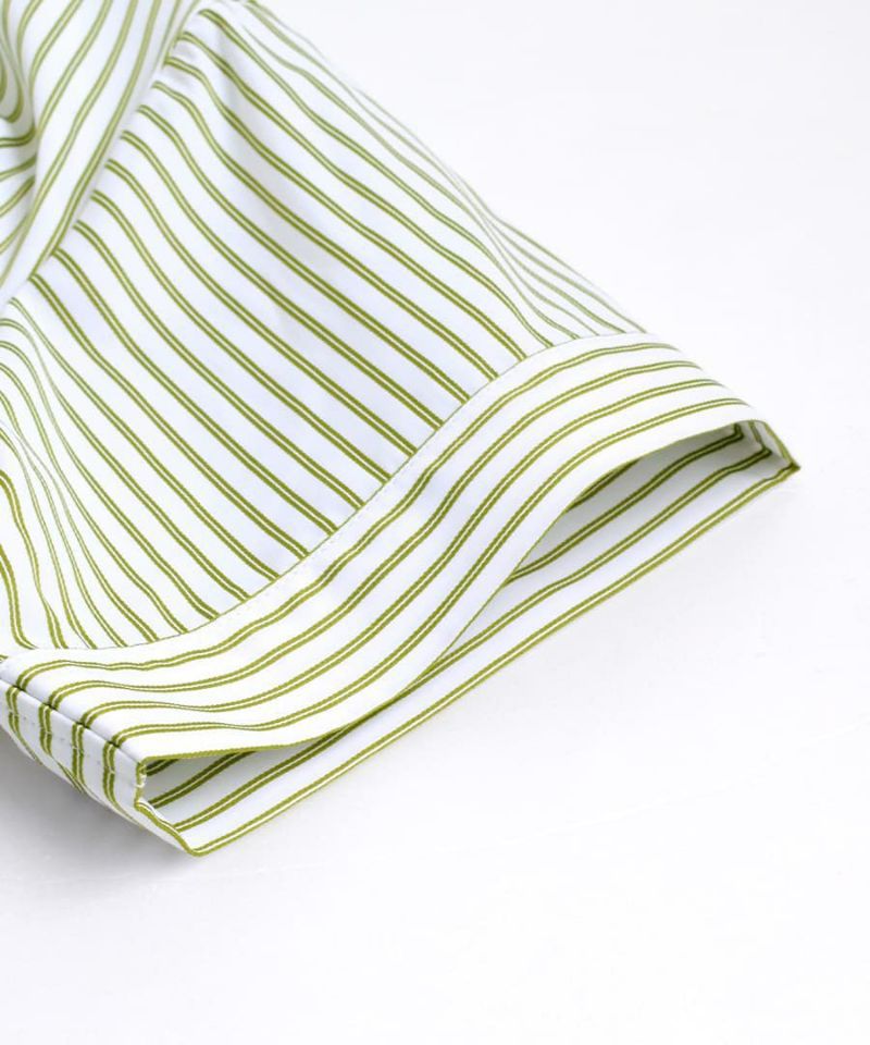 日本 zootie - 男孩風直條紋短袖襯衫-青草綠