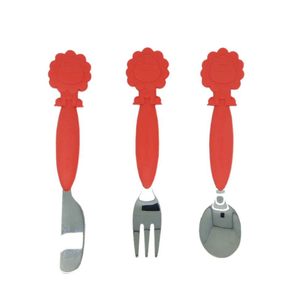 動物樂園不鏽鋼刀叉匙三件組-獅子(紅)