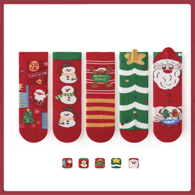 love, charlotte - 聖誕老公公水晶球中筒棉襪(腳長11cm起)-5 雙一組