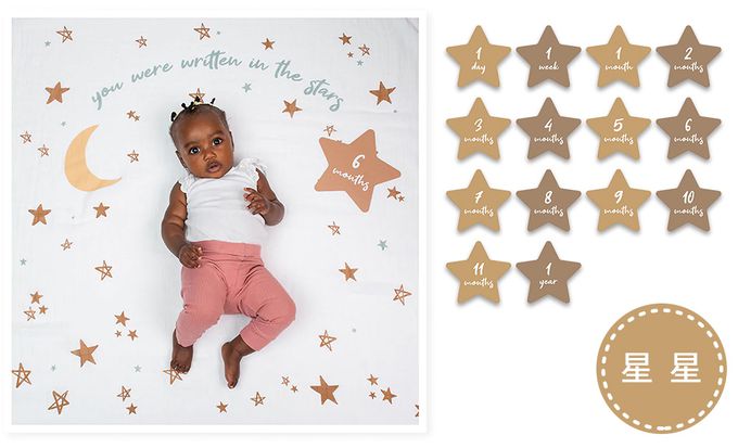 加拿大 lulujo - BABY'S FIRST YEAR 包巾卡片禮盒組-星星