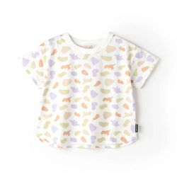 日本 petit main - [低價]接觸冷感 滿版印花短袖上衣-恐龍-橘紫