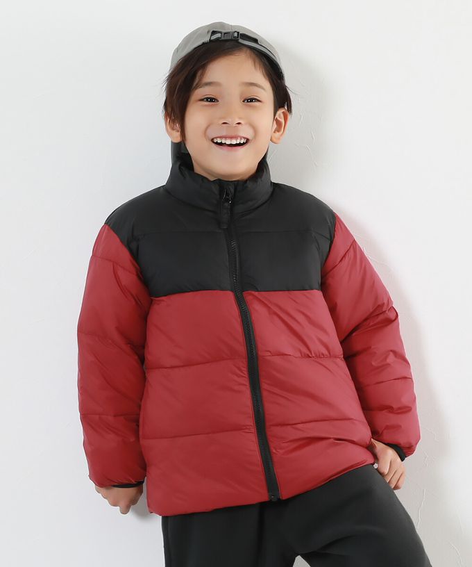 日本 devirock - 輕量纖維立領保暖科技羽絨外套-紅x黑