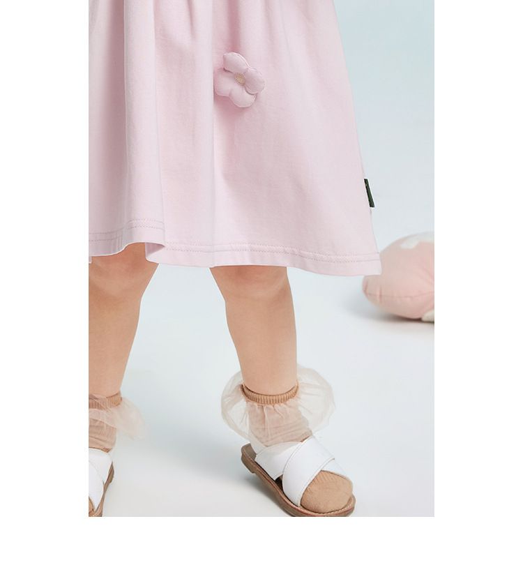 娃娃領公主袖連身洋裝-立體花朵-粉色