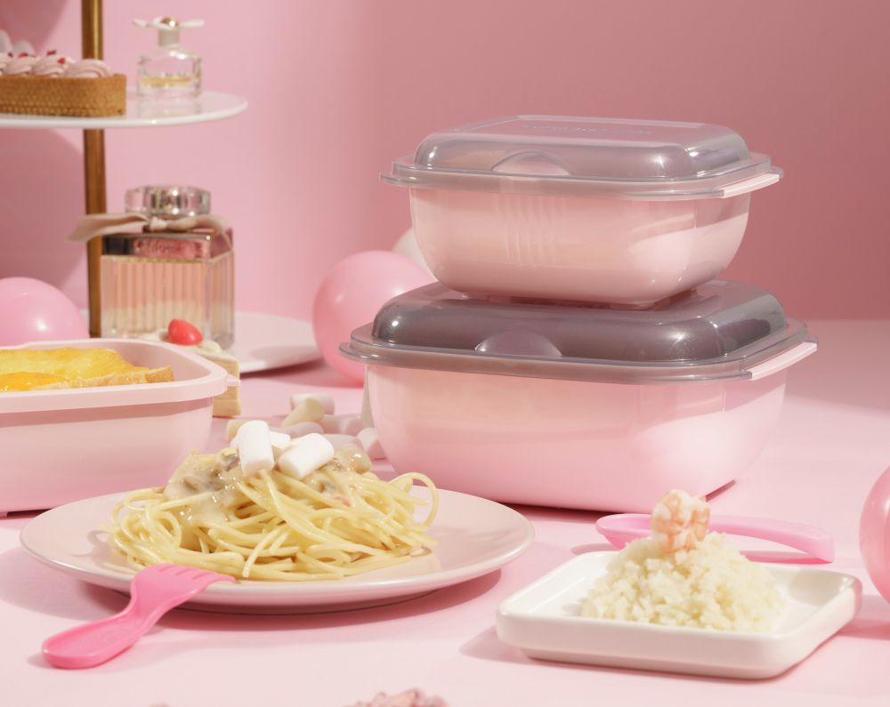 日本 GOURLAB - 多功能微波爐烹調盒/餐盒/保鮮盒-超值特惠六件組(附食譜)-粉 / Pink