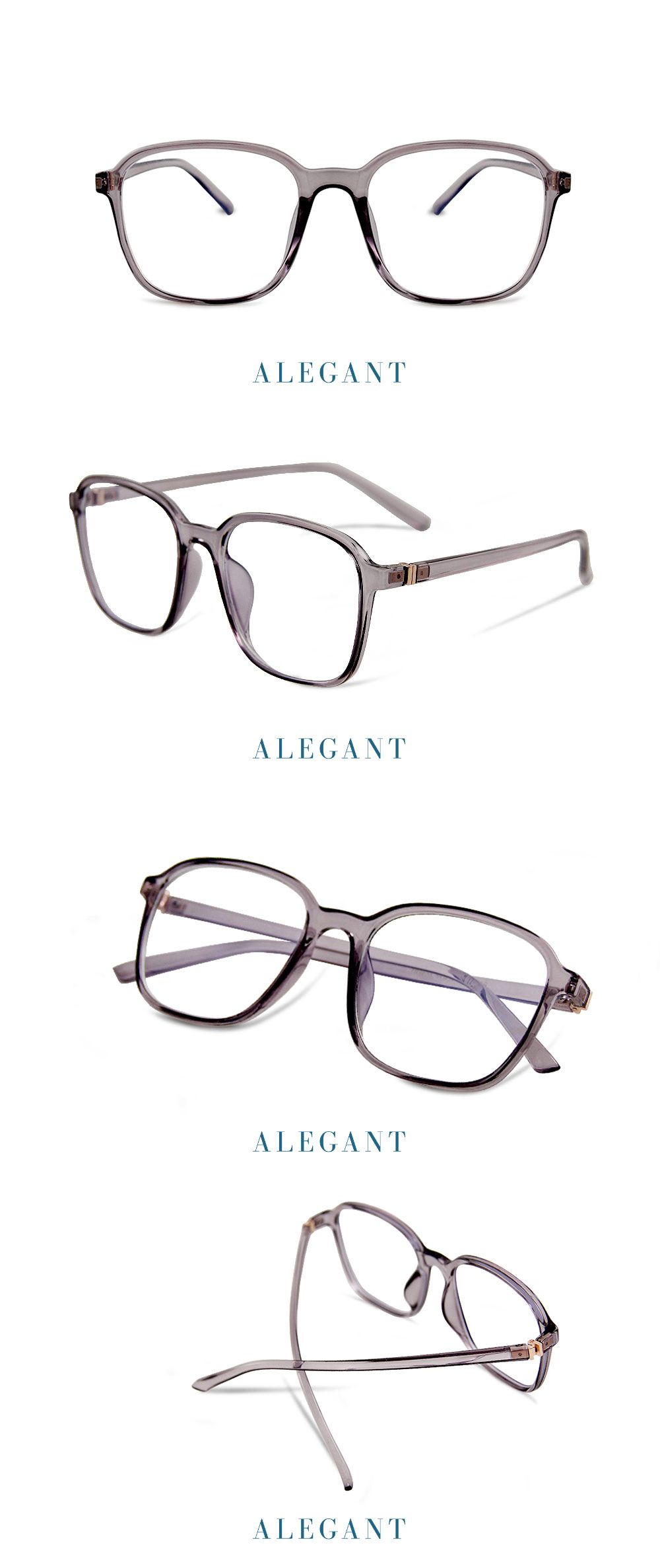 ALEGANT - 個性玩色復古透視感冰晶紫TR90輕量幾何方框UV400濾藍光眼鏡